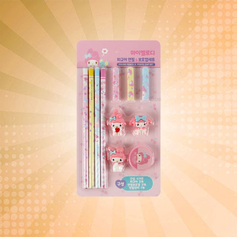 Sanrio My Melody Figure Pencil and Pencil Cap and Pencil Sharpener Set